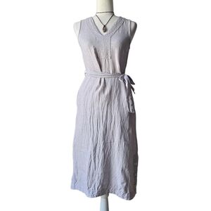 Tahari Linen Sleeveless Midi Dress with Adjustable Waist Tie | Size XS
